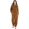 imageFlygo Womens Onesies Pajamas One Piece Hooded Adult Pajama Jumpsuit Winter Fuzzy SleepwearBrown