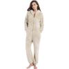 imageFlygo Womens Onesies Pajamas One Piece Hooded Adult Pajama Jumpsuit Winter Fuzzy SleepwearKhaki