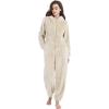 imageFlygo Womens Onesies Pajamas One Piece Hooded Adult Pajama Jumpsuit Winter Fuzzy SleepwearKhaki