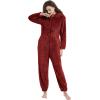 imageFlygo Womens Onesies Pajamas One Piece Hooded Adult Pajama Jumpsuit Winter Fuzzy SleepwearRed