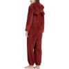 imageFlygo Womens Onesies Pajamas One Piece Hooded Adult Pajama Jumpsuit Winter Fuzzy SleepwearRed