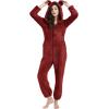 imageFlygo Womens Onesies Pajamas One Piece Hooded Adult Pajama Jumpsuit Winter Fuzzy SleepwearRed