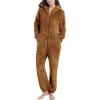 imageFlygo Womens Onesies Pajamas One Piece Hooded Adult Pajama Jumpsuit Winter Fuzzy SleepwearBrown