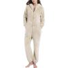 imageFlygo Womens Onesies Pajamas One Piece Hooded Adult Pajama Jumpsuit Winter Fuzzy SleepwearKhaki