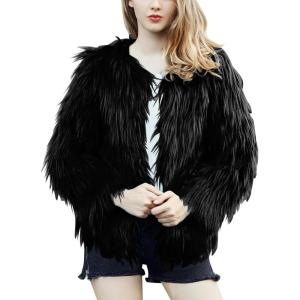 imageFlygo Faux Fur Coat Women Faux Fur Jacket Fluffy Open Front Cardigan Shaggy Short Coat Fall Winter JacketBlack