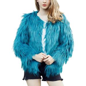 imageFlygo Faux Fur Coat Women Faux Fur Jacket Fluffy Open Front Cardigan Shaggy Short Coat Fall Winter JacketLake Blue