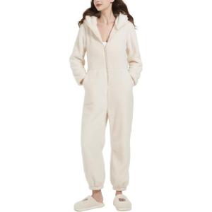 imageFlygo Womens Onesies Pajamas One Piece Hooded Adult Pajama Jumpsuit Winter Fuzzy SleepwearBeige