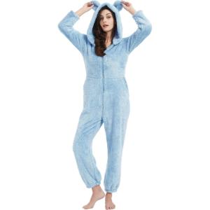 imageFlygo Womens Onesies Pajamas One Piece Hooded Adult Pajama Jumpsuit Winter Fuzzy SleepwearBlue