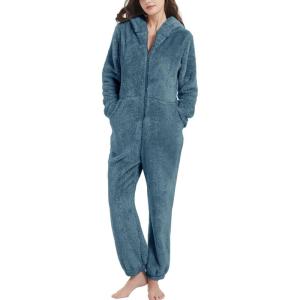 imageFlygo Womens Onesies Pajamas One Piece Hooded Adult Pajama Jumpsuit Winter Fuzzy SleepwearNavy