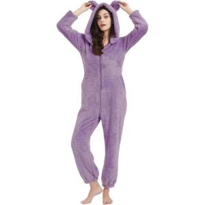 imageFlygo Womens Onesies Pajamas One Piece Hooded Adult Pajama Jumpsuit Winter Fuzzy SleepwearPurple