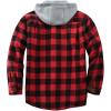 imageFlygo Flannel Shirt Jacket Men Fleece Hoodie Sherpa Lined Plaid Button Down Fall Winter Jackets with HoodRedblack
