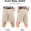imageFlygo Mens Classic Fit 7 Inseam Chino Oxford Shorts Pleated Flat Golf ShortsBeige