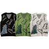 imageFlygo Mens Dinosaur Sweater Vest Unisex Sleeveless Knit Sweaters Casual Pullover JumperGreen