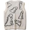 imageFlygo Mens Dinosaur Sweater Vest Unisex Sleeveless Knit Sweaters Casual Pullover JumperOffwhite