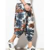 imageFlygo Mens Ethnic Stylish Drawstring Elastic Waist Loose Fit Baggy Linen Harem Capri PantsBlue9
