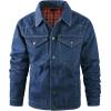 imageFlygo Mens Flannel Lined Denim Jacket Snap Cowboy Cut Western Classic Slim Fit Vintage Heavy Duty Jacket Trucker CoatNavyBlueXL