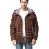 imageFlygo Mens Outdoor Casual Fleece Sherpa Lined Flannel Hooded Plaid Shirt JacketCoffeePlaidL