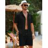 imageFlygo Mens Summer Beach Outfits Casual Button Down Shirt and Shorts Sets 2 Piece Vacation OutfitsBlack