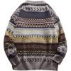 imageFlygo Mens Vintage Grandpa Sweater Crewneck Oversized Striped Aztec Cable Knit Pullover Unisex Jumper TopsGreyM