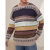 imageFlygo Mens Vintage Grandpa Sweater Crewneck Oversized Striped Aztec Cable Knit Pullover Unisex Jumper TopsGreyM