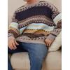 imageFlygo Mens Vintage Grandpa Sweater Crewneck Oversized Striped Aztec Cable Knit Pullover Unisex Jumper TopsGreyM