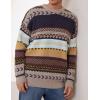 imageFlygo Mens Vintage Grandpa Sweater Crewneck Oversized Striped Aztec Cable Knit Pullover Unisex Jumper TopsGreyM