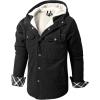 imageFlygo Mens Warm Relaxed Fit Washed Duck SherpaLined Shirt Jacket Hooded Outdoor Fleece Lined Utility Work CoatSolid Black