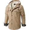 imageFlygo Mens Warm Relaxed Fit Washed Duck SherpaLined Shirt Jacket Hooded Outdoor Fleece Lined Utility Work CoatSolid Khaki