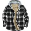imageFlygo Flannel Shirt Jacket Men Fleece Hoodie Sherpa Lined Plaid Button Down Fall Winter Jackets with HoodBlackwhite