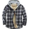 imageFlygo Flannel Shirt Jacket Men Fleece Hoodie Sherpa Lined Plaid Button Down Fall Winter Jackets with HoodBluewhite