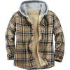 imageFlygo Flannel Shirt Jacket Men Fleece Hoodie Sherpa Lined Plaid Button Down Fall Winter Jackets with HoodKhaki