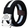 imageFlygo Mens Canvas Web Belt Double DRing Buckle 15quot Wide Leather Tip MultiColor Tactical Military Webbing BeltsBlack White Stripe