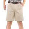 imageFlygo Mens Classic Fit 7 Inseam Chino Oxford Shorts Pleated Flat Golf ShortsBeige