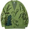imageFlygo Mens Dinosaur Sweater Chunky Oversized Knitted Cartoon Button Down Sweater CardiganGreen