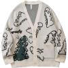 imageFlygo Mens Dinosaur Sweater Chunky Oversized Knitted Cartoon Button Down Sweater CardiganWhite