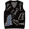 imageFlygo Mens Dinosaur Sweater Vest Unisex Sleeveless Knit Sweaters Casual Pullover JumperBlack