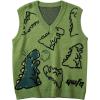 imageFlygo Mens Dinosaur Sweater Vest Unisex Sleeveless Knit Sweaters Casual Pullover JumperGreen