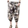 imageFlygo Mens Ethnic Stylish Drawstring Elastic Waist Loose Fit Baggy Linen Harem Capri PantsBrown2