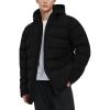 imageFlygo Mens Hooded Puffer Jacket Insulated Winter Waterproof Warm Coat Zipper Down Quilted JacketsBlackXL