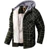 imageFlygo Mens Outdoor Casual Fleece Sherpa Lined Flannel Hooded Plaid Shirt JacketGreenPlaidXXL