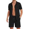 imageFlygo Mens Summer Beach Outfits Casual Button Down Shirt and Shorts Sets 2 Piece Vacation OutfitsBlack