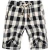 imageFlygo Mens Summer Casual Linen Drawstring Striped Beach ShortsPlaid Black