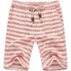 imageFlygo Mens Summer Casual Linen Drawstring Striped Beach ShortsRed