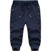 imageFlygo Mens Sweat Shorts Below Knee Cotton Workout Bodybuilding Running 34 Jogger Capri Pants3 Navy