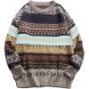 imageFlygo Mens Vintage Grandpa Sweater Crewneck Oversized Striped Aztec Cable Knit Pullover Unisex Jumper TopsGreyM