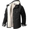 imageFlygo Mens Warm Relaxed Fit Washed Duck SherpaLined Shirt Jacket Hooded Outdoor Fleece Lined Utility Work CoatSolid Black