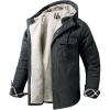 imageFlygo Mens Warm Relaxed Fit Washed Duck SherpaLined Shirt Jacket Hooded Outdoor Fleece Lined Utility Work CoatSolid Grey