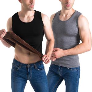 imageFlygo 2 Pack Thermal Tank Top Men Cotton Winter Warm Fleece Lined Underwear Sleeveless Vest UndershirtBlackdarkgrey