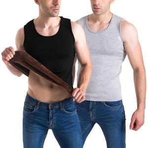 imageFlygo 2 Pack Thermal Tank Top Men Cotton Winter Warm Fleece Lined Underwear Sleeveless Vest UndershirtBlacklightgrey