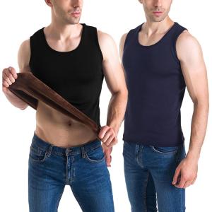 imageFlygo 2 Pack Thermal Tank Top Men Cotton Winter Warm Fleece Lined Underwear Sleeveless Vest UndershirtBlacknavy